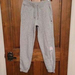 Kids Champion Grey Sweatpants with Pink Logo- Size Large